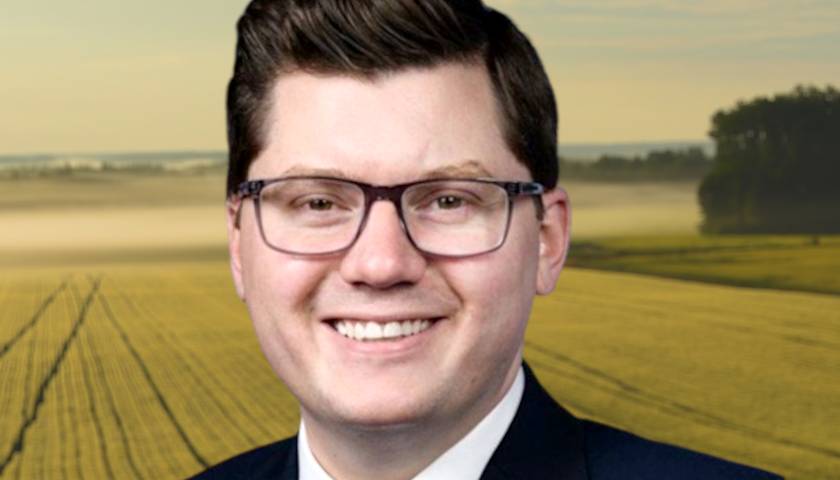 Jake LaTurner in front of farm land (composite image)